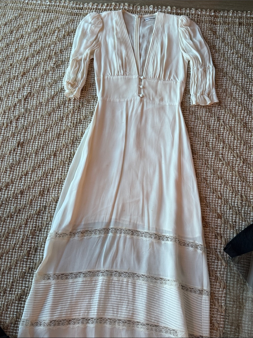 Reformation Cream Maxi Dress with Lace Panels